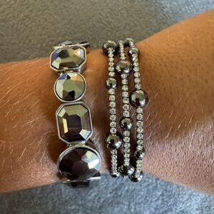 Paparazzi Silver and Black Gemstone Bracelet Set